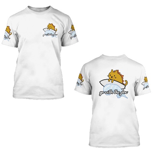 Catzilla Surfer Surf Lover Go With The Flow 3D T Shirts