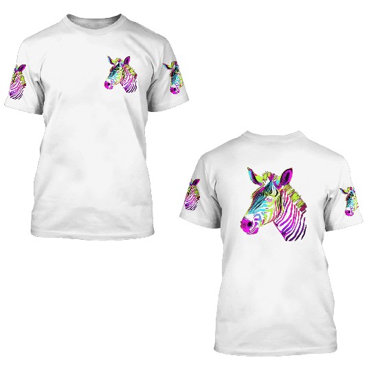 Zebra Neon Colors Portrait 3D T Shirts