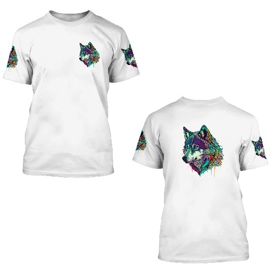 Vibrant Psychedelic Wolf Illustration 3D T Shirts