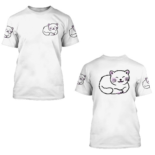 Sleepy White Cat 3D T Shirts