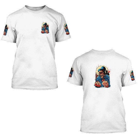 skeleton holding playing cards and dice art 3D T Shirts