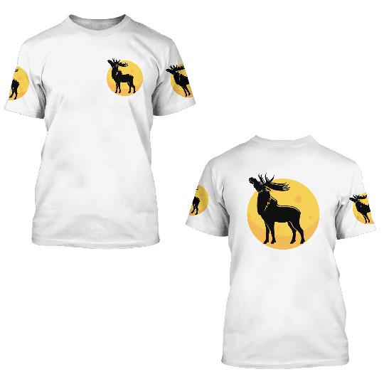 moose elk deer in the moon light 3D T Shirts