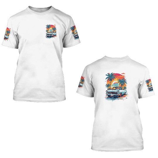 Retro classic car in Miami street 3D T Shirts
