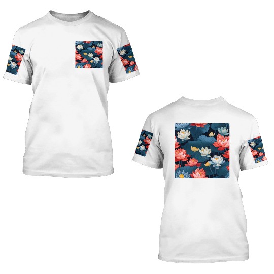 Serenity Blooms: Timeless Lotus Pattern 3D T Shirts