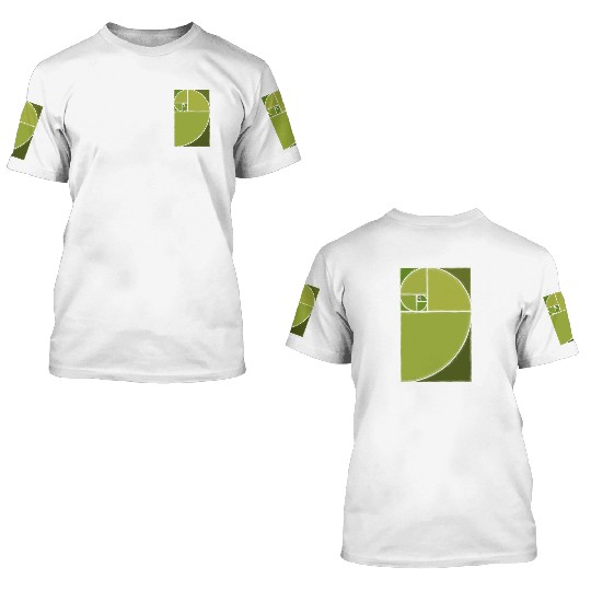 Olive Green Fibonacci Spiral 3D T Shirts