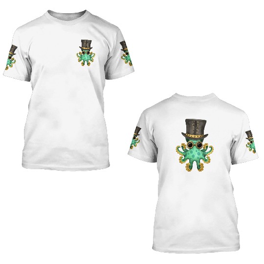 Steampunk Green Octopus 3D T Shirts