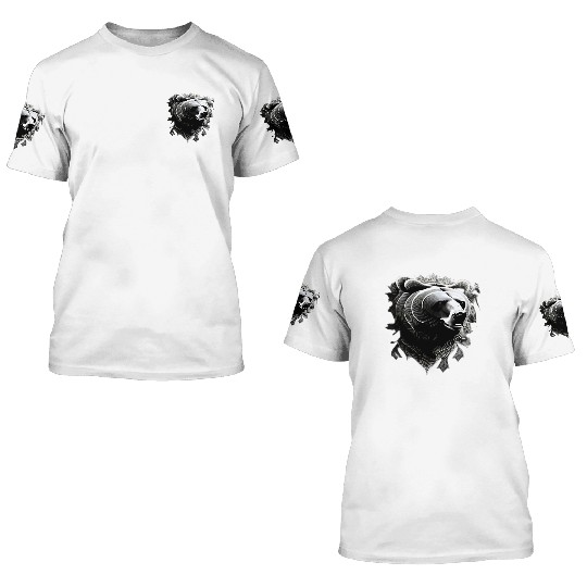 Dark muzzle black and white 3D T Shirts Russian Ornam.