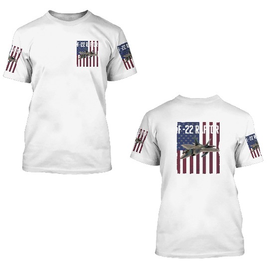 F 22 Raptor Aircraft USA Flag 3D T Shirts
