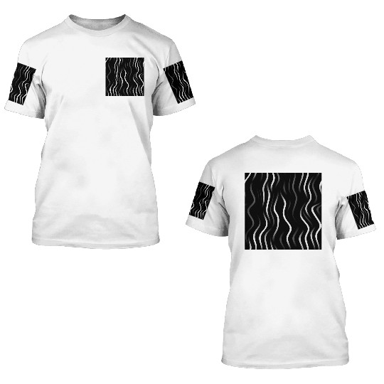 Monochrome Elegance: White Abstract Lines on Black 3D T Shirts