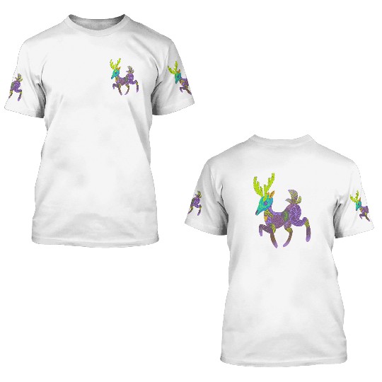 Whimsical Purple Cactus Deer Alebrije 3D T Shirts