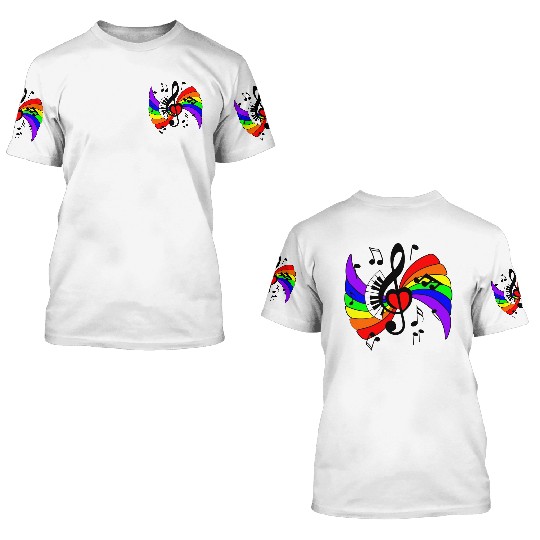 Piano music key with rainbow 3D T Shirts
