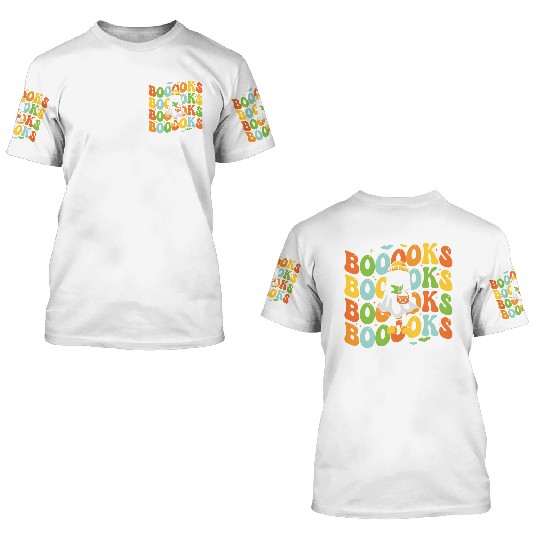 Booooks Cute Ghost Reading A Book Funny Book Lover 3D T Shirts