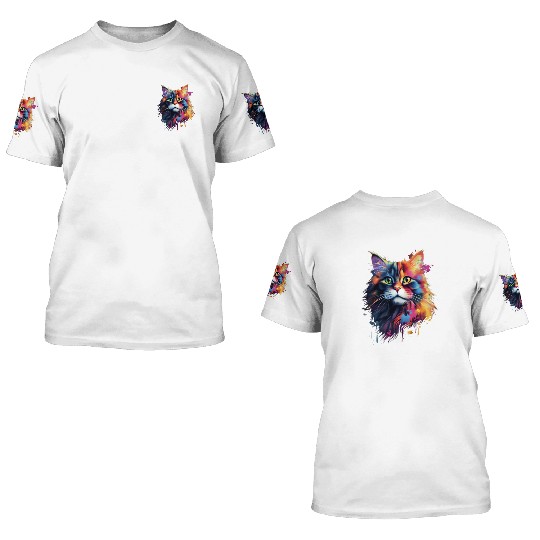 Color Explosion Persian Cat Art 3D T Shirts