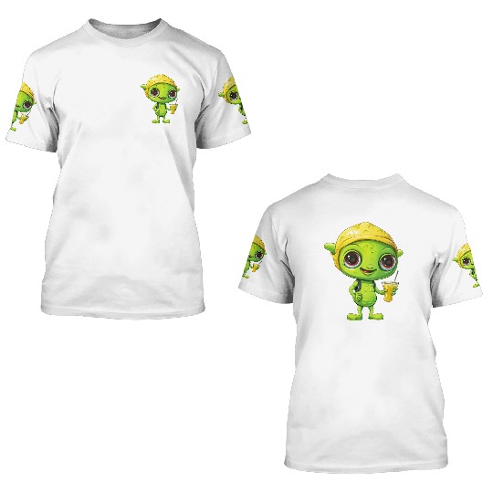 Refreshing Alien Lemonade: Green & Yellow Blend 3D T Shirts