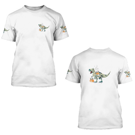 Skeleton Dinosaur Pumpkin Cool Creepy Halloween 3D T Shirts