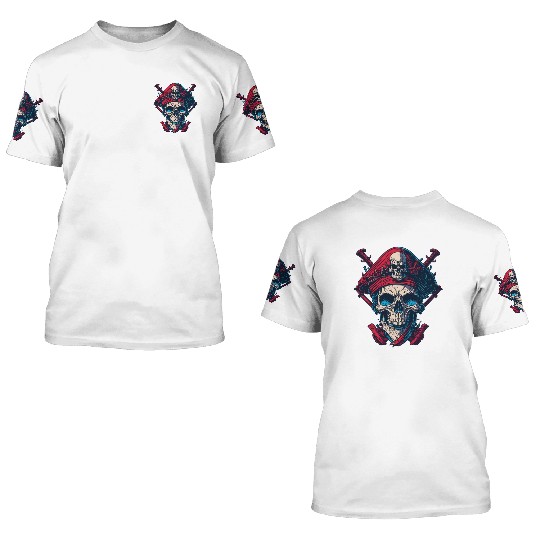 Pirate Jolly Roger Skull Wrecked Red White 3D T Shirts