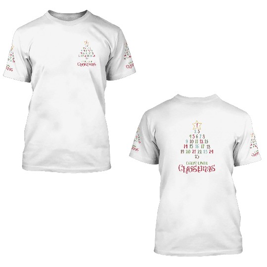 Christmas Countdown Christmas Tree Numbers Xmas 3D T Shirts