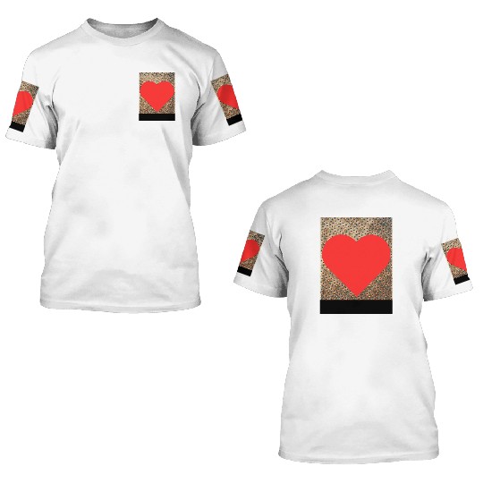 Romantic Red Love Heart on Brown Dotted Background 3D T Shirts
