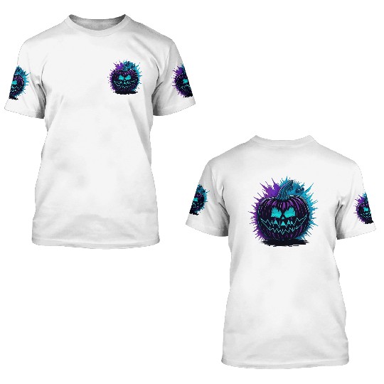 Neon Pumpkin Purple and Teal 3D T Shirts