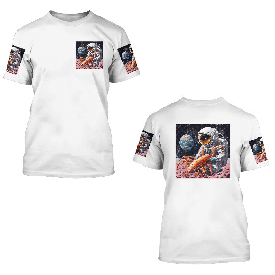 Astronaut in space with shrimp 3D T Shirts