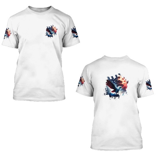 America eagle under Moon with American Flag 3D T Shirts