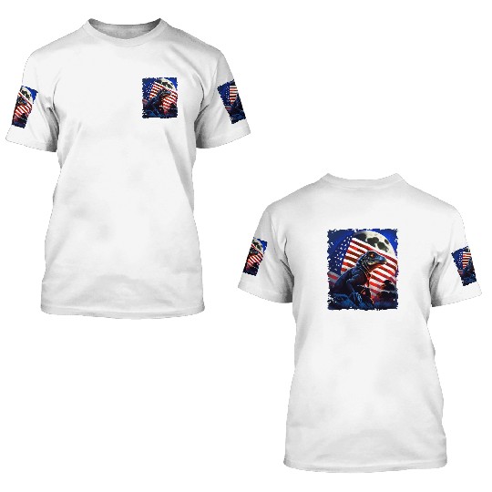 America lizard under Moon with American Flag 3D T Shirts