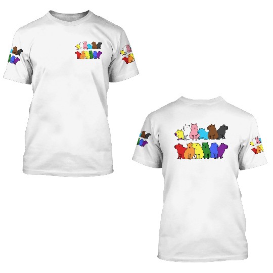 Pride Progress Flag Capybara Design for Equality 3D T Shirts