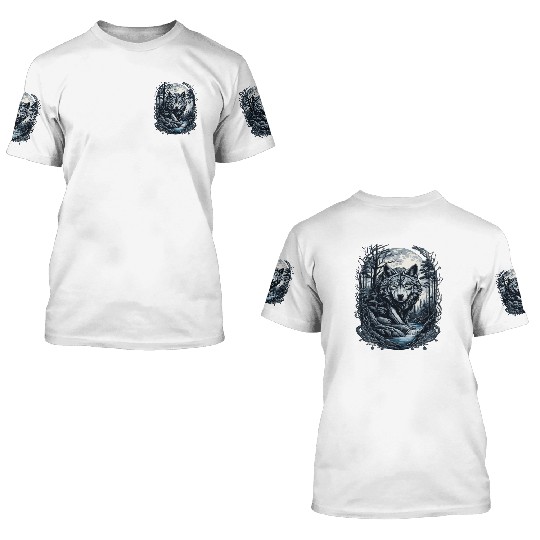 Sunset Grey Wolf Hunter for Men and Women 3D T Shirts