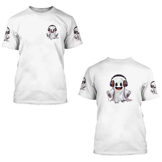 Ghost Wearing Headphone 3D T Shirts