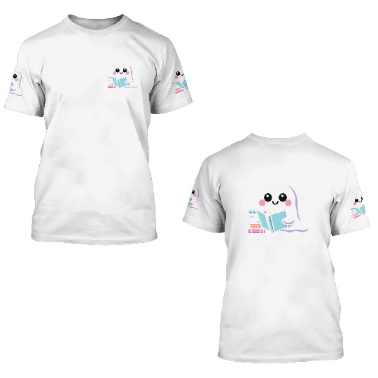 Cute Ghost Read a Book Halloween 3D T Shirts