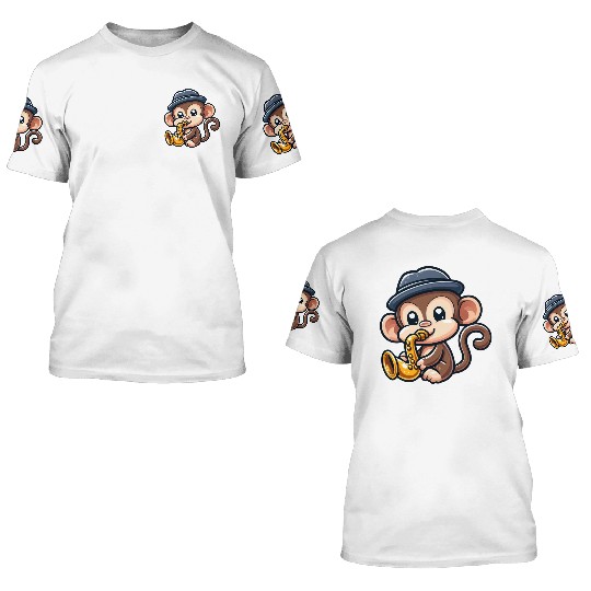 Chimpanzee with saxophone 3D T Shirts