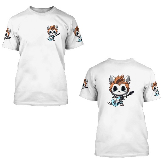 Chibi Zebra Playing Electric Guitar 3D T Shirts