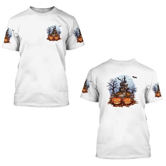 Spooky Haunted House Halloween Pumpkin Bat 3D T Shirts
