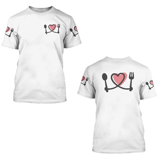 Cooking fork and spoon with heart 3D T Shirts