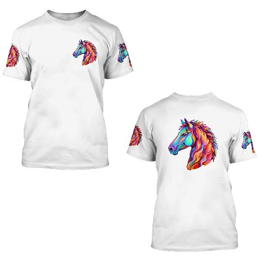 Psychedelic Horse Head Gallop Equine Equestrian 3D T Shirts