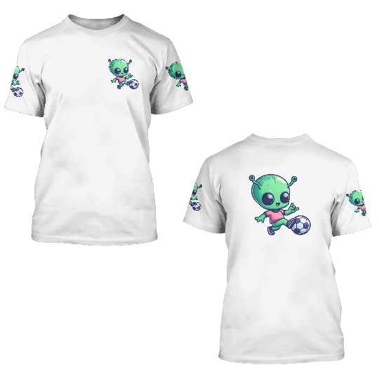 Soccer Playing Alien: Green Galaxy Meets Pitch 3D T Shirts