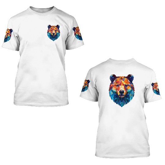 Wild Psychedelic Bear Geometric Vibrant 3D T Shirts
