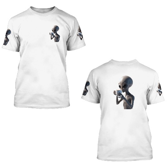 Alien Drinking Coffee 3D T Shirts