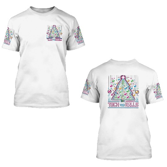 Tech the Halls - Christmas Tree in 8-bit Neon 3D T Shirts