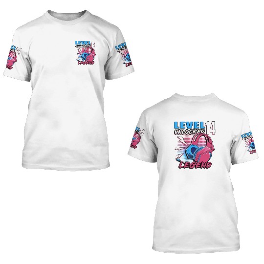 14th birthday level 14 gamer gift 3D T Shirts