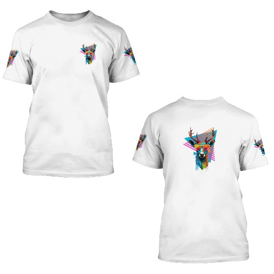 Deer with sunglasses 80s 90s 3D T Shirts