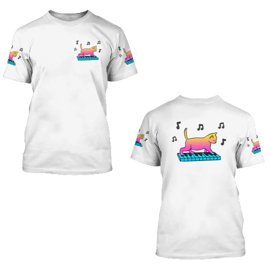 Piano Cat Gift For Cat Lover 3D T Shirts