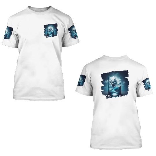 A storm in a glass with a ship 3D T Shirts