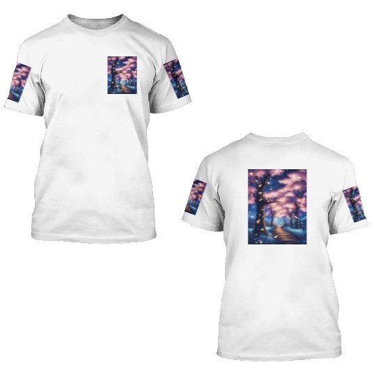 Fireflies In Cherry Blossom Trees 3D T Shirts
