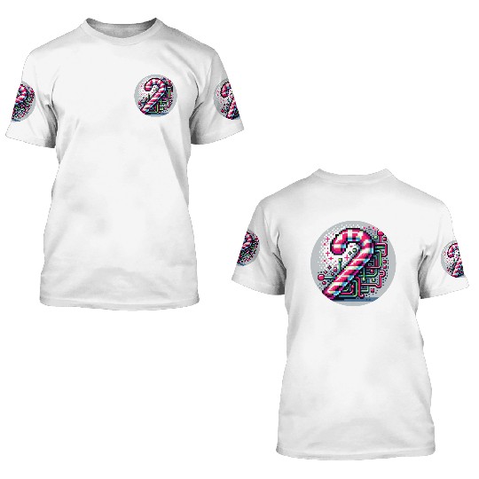 Neon Cyberpunk Candy Cane 8-Bit Pixel Christmas 3D T Shirts