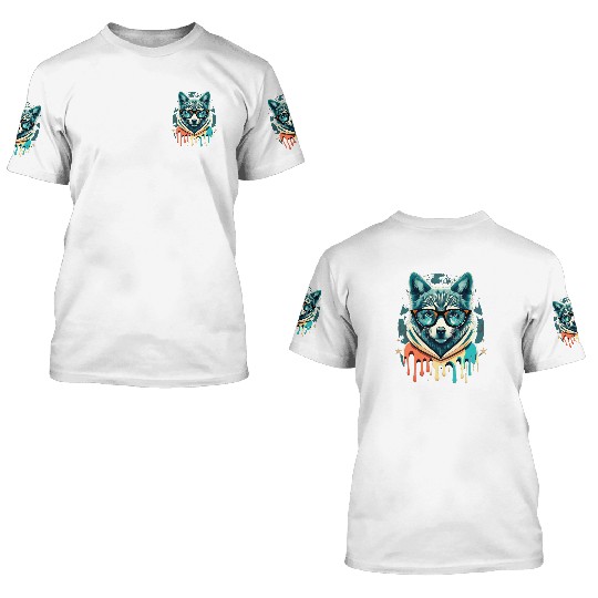 Hipster Wolf Drip 3D T Shirts