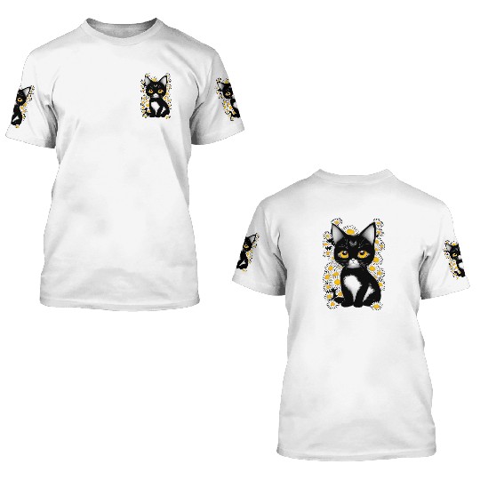 Black cat 3D T Shirts