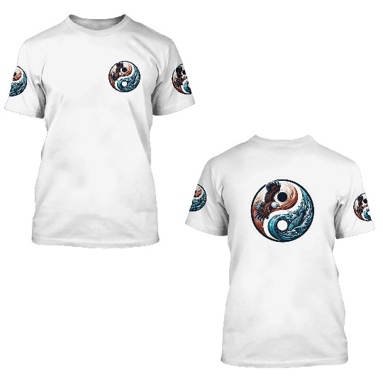 Yin Yang Eagle Fish Symbol 3D T Shirts