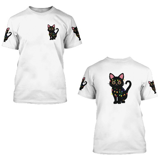 Christmas Cat Black 3D T Shirts