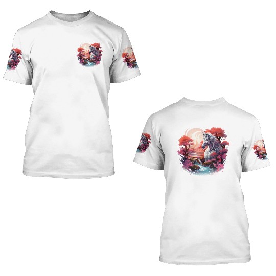Joyful unicorn scene with a smiling unicorn 3D T Shirts